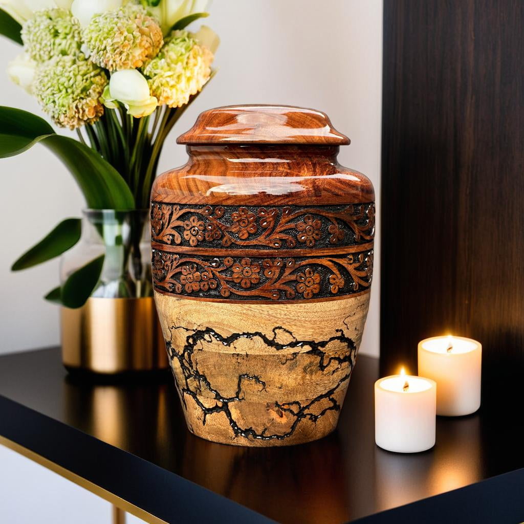 Wooden Cremation Urn for Human Ashes Handcrafted Urn for Adult Men & Women Memorial Urn for Ashes Decorative Burial & Funeral Urn