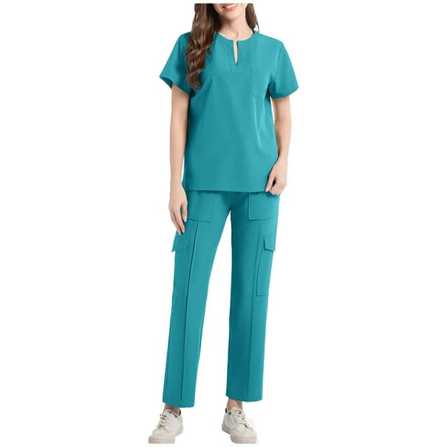HongQid Ensemble de Sarrau pour Femmes, Hauts à Col Rond et Pantalons Jogger Cargo - MotionTech, Extensible 4 Directions, Résistant aux Plis, Anti-Rétrécissement