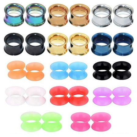- BodyJ4You 28PC Tunnels Screw Fit Double Flare Plugs 00G Steel Silicone Ear Stretching Gauges Set