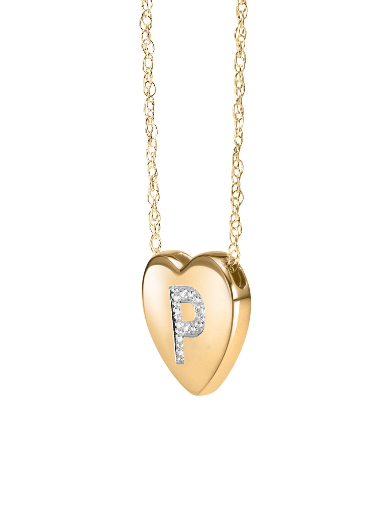 Diamond-Accent 14K Yellow Gold over Sterling Silver Heart Initial Pendant Necklace
