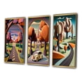 thumbnail image 3 of Designart "Rustic Mountains Road Through the Wilderness I" Abstract Landscape Framed Wall Art Set Of 3 - Pink Abstract Landscapes Frame Canvas Set For Living Room Decor, 3 of 6