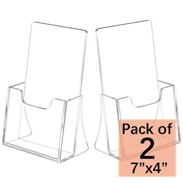 NIUBEE Acrylic Brochure Holder for 4’’ Trifold Pages, 50% Thicker Countertop Acrylic Literature Holder Plastic Flyer Display Stand for Magazine, Pamphlet, Booklets, Menu, Journals, 2 Pack