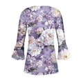 thumbnail image 5 of hxobax Floral 3/4 Sleeves Blouses for Womens Summer Tops V Neck Button Down Shirts Pleated Tunic Top, 5 of 5