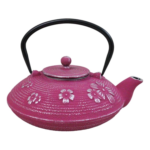 Magenta Ume Plum Blossoms Cast Iron Tetsubin Teapot With Enamel Liner