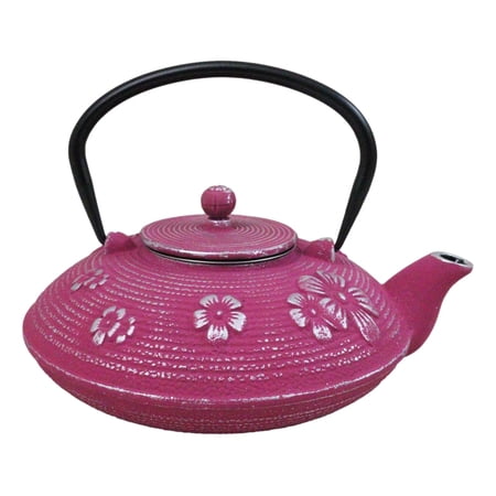 Magenta Ume Plum Blossoms Cast Iron Tetsubin Teapot With Enamel Liner