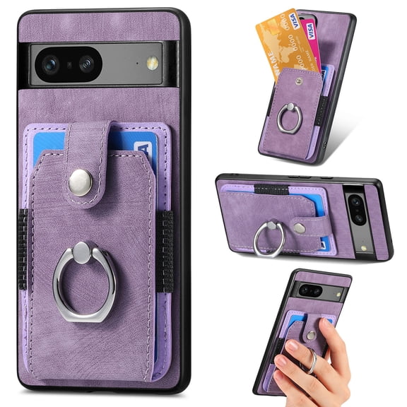 Compatible with Google Pixel 7 Case Wallet with Card Holder, 360°Rotation Finger Ring Holder Kickstand Protective Premium PU Leather Back Flip Magnetic Clasp Shockproof Cover,Purple