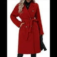 thumbnail image 2 of Gabardina de Lana Cruzada para Mujer, Abrigo de Invierno de Mezcla de Lana, Medio, Elegante. Rojo XXL, 2 of 9