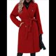 thumbnail image 2 of Gabardina de Lana Cruzada para Mujer, Abrigo de Invierno de Mezcla de Lana, Medio, Elegante. Rojo XL, 2 of 9