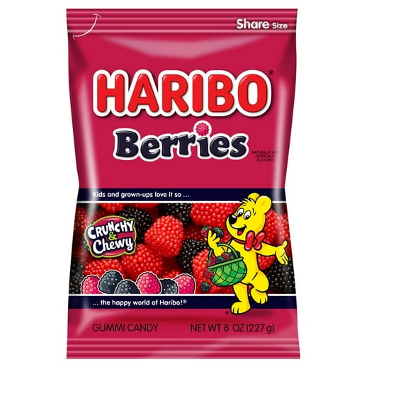 HARIBO Berries Original Red and Black Raspberry Gummies Fruit Flavor Crunchy and Chewy Gummy Candy, 8oz, Share Size Bag