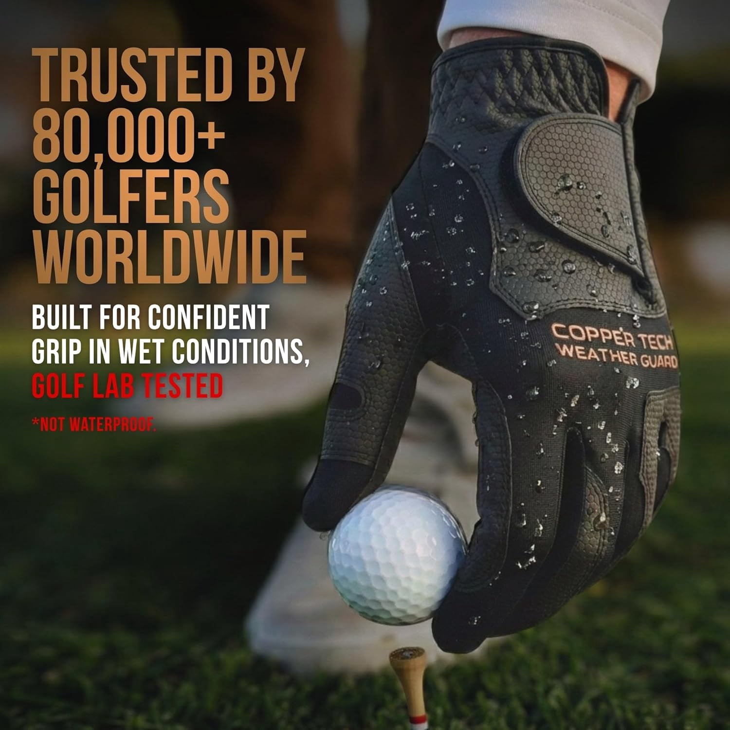 Copper Tech Plus Rain Golf Gloves Men (2 Pack) | Water-Enhanced Golf Rain Gloves for Men | Joint Support Ergonomic Copper Compression (White/Black-2 Pack, X-Large, Right)
