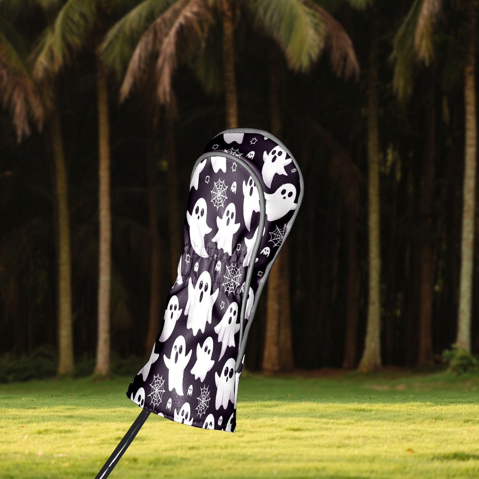 Golf Club Covers, Purple Ghost Snow Premium PU Leather Driver Hybrid Putter Head Covers with Velvet Lining, Waterproof Golf Gifts for Men Women