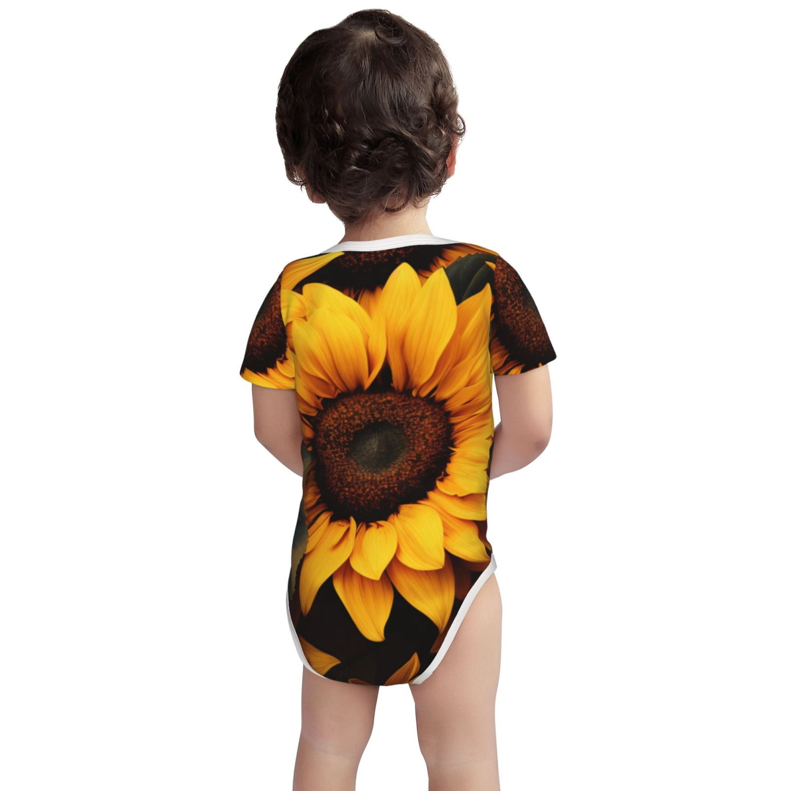 Xecao Vibrant Sunflower Blooms Print Baby and Toddler Short Sleeve Bodysuit,One-piece 100% Organic Cotton for Infant Baby-12 Months
