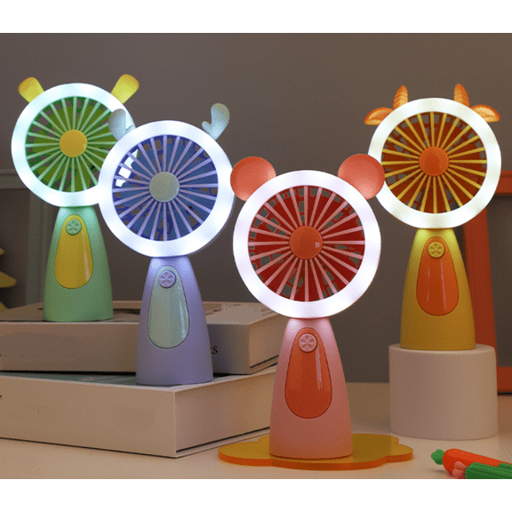 AYktou Portable Fan with LED Lights, Summer Handheld Fan, Cute Ears Design Pocket-Sized Fan Hand Fans, USB Rechargeable Battery Personal Fan Night Light Travel Fan for Home Office Camping Shopping