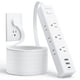thumbnail image 1 of NTONPOWER Cable de extensión plano blanco, protector contra sobretensiones 1080J con 6 salidas y 3 puertos USB (1 USB C), protección contra sobrecarga de 1625W/13A, 1 of 5