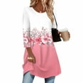 thumbnail image 4 of EchfiProm Crew Neck Shirts for Women Long Pink Tops Fall 3/4 Sleeve Tunic Blouse Floral Ladies Dressy, 4 of 6
