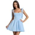 thumbnail image 3 of Smocked Ruched A Line Swing Dress Layered Tie Shoulder Flowy - Dress Light Blue S, 3 of 7