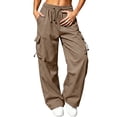 thumbnail image 3 of Women's Lightweight Hiking Cargo Pants Outdoor Quick Dry Casual Travel Sweatpants Wide Leg Elastic Waist Button Pockets, 3 of 6