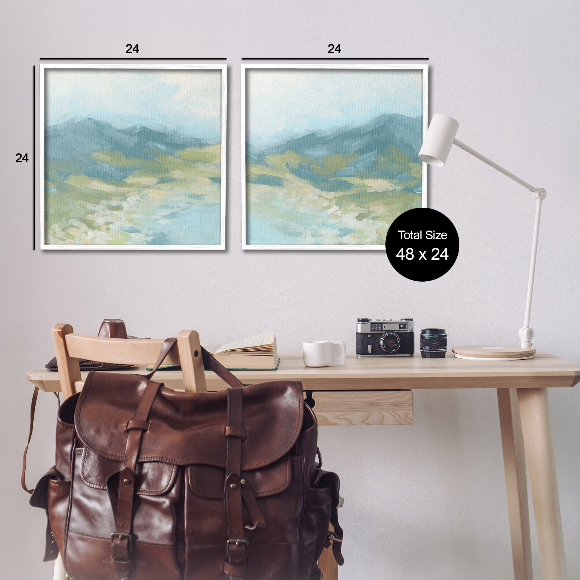 Stupell Industries Foggy Mountain Pond Landscape Painting White Framed Art Print Wall Art, 24 x 24, Set of 2