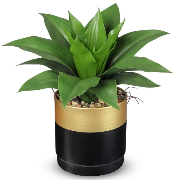 Planta artificial de agave Briful con hojas de 26 cm de ancho en maceta de oro negro
