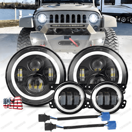 For 2007-18 Jeep Wrangler JK 7" Round LED Headlights   4" Fog Lights Combo Kit