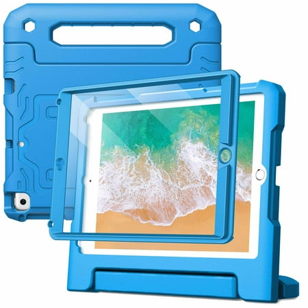 JETech Kids Case for iPad 9.7-Inch (6th/5th Generation, 2018/2017 Model) with Built-in Screen Protector, Shockproof Full-Body Handle Stand Tablet Protective Cover (Blue)