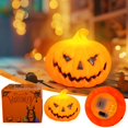thumbnail image 1 of Luces de linterna de calabaza de Halloween | Decoración de Halloween con LED colgada | Atrezzo para fiestas interiores al aire libre | Pack de 3 linternas naranjas tenebrosas | Eficiencia energética, 1 of 9