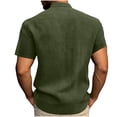thumbnail image 3 of ibuvkizy Shirts for Men Summer Short Sleeve with Button Down Solid Color Casual Tops Army Green,L, 3 of 7