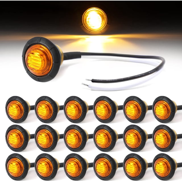 (Paquete de 30) Luces de posición laterales para remolque pequeñas, redondas, ámbar, de 3/4 de pulgada, 3 diodos, selladas, empotradas, a prueba de golpes, 12 V CC, para camión, caravana, camión, auto
