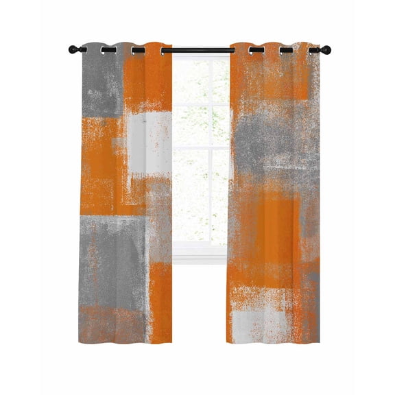 Orange Grey Blackout Curtains, Light Blocking Print Window Curtains, Modern White Mottled Graffiti Art Painting Thermal Insulated Window Drapes for Living Room Kitchen Cafe 2 Panels, 104"W x 63"L