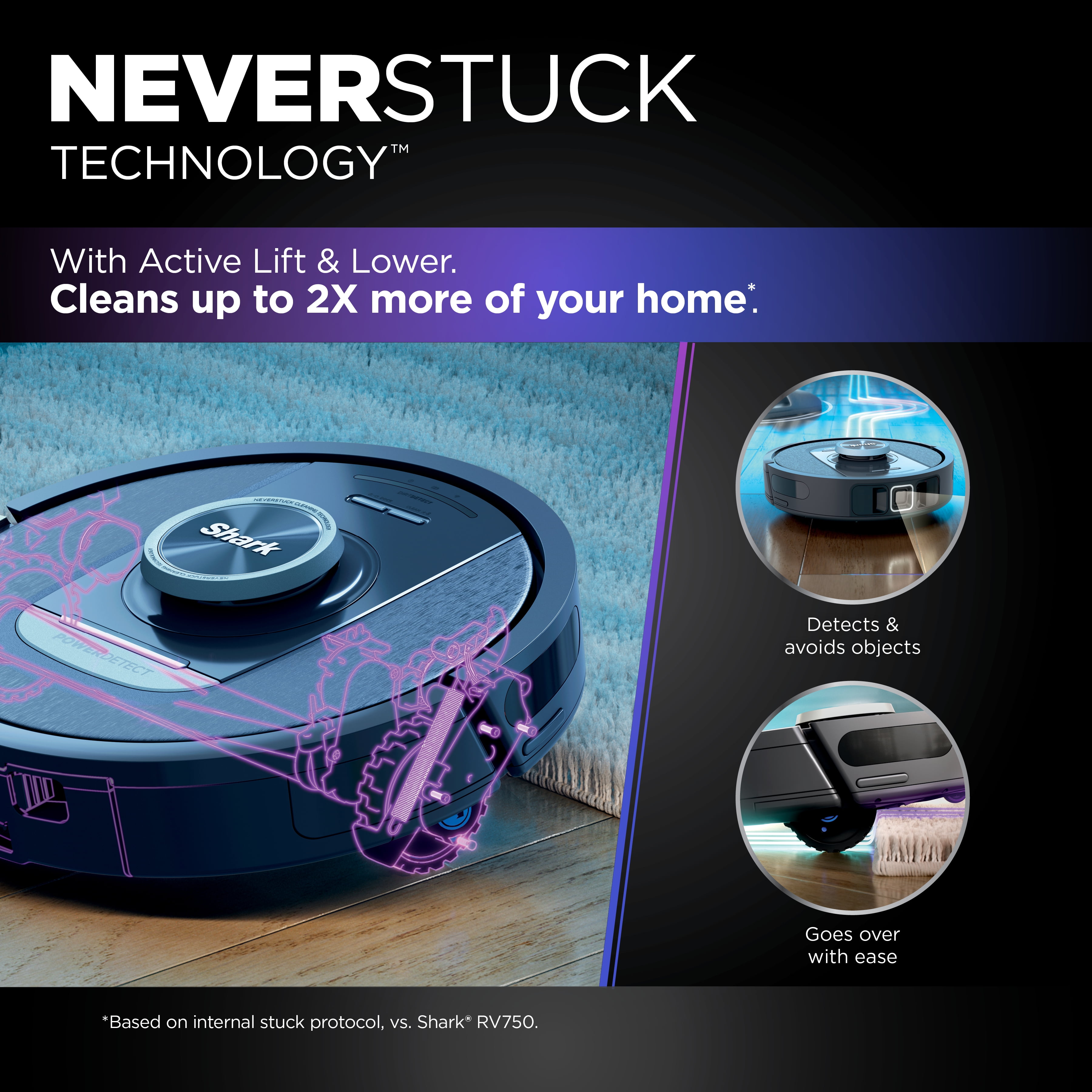 Shark® PowerDetect™ Self-Empty Robot Vacuum with NeverStuck Technology, Auto Deep-Clean Carpets & Hardfloors, XL 60 Day Capacity HEPA Bagless Base, AV2820AE