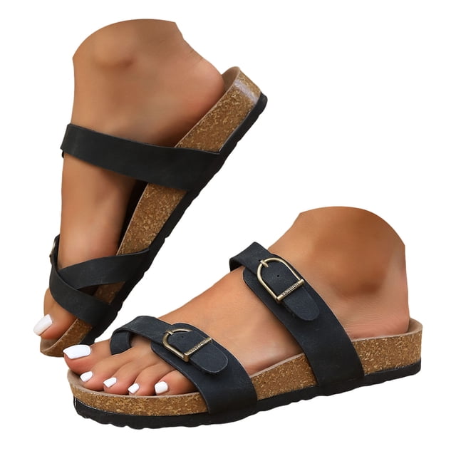 Fsqjgq Sandales à Plateforme en Cuir pour Femmes Chaussures Sandales Compensées Épaisses Sandales pour Femmes avec Semelle Intérieure en Mousse Mémoire et Semelle Intérieure en Liège