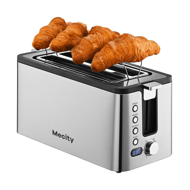 Mecity 4 Slice Toaster, Long Slot Toaster With Countdown Timer