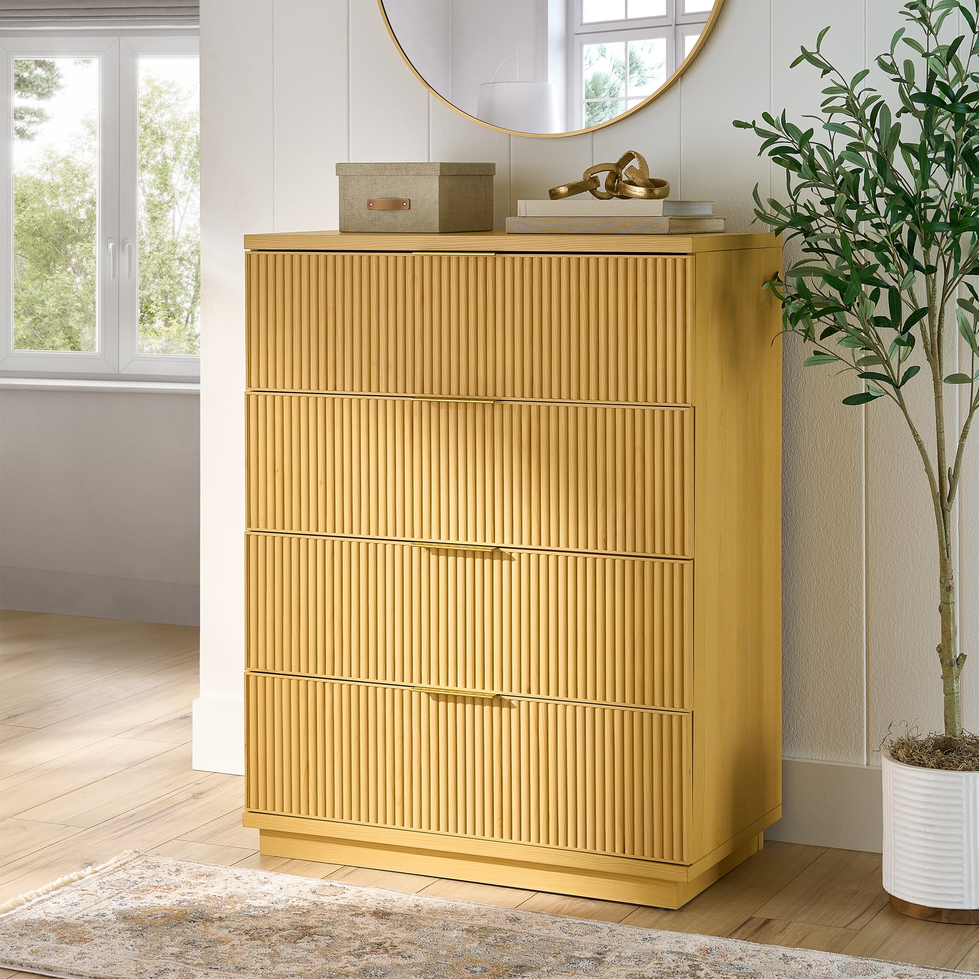 Better Homes & Gardens Lillian Fluted 4-Drawer Dresser, Natural Pine