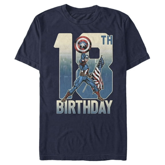 Men's Marvel Captain America 18th Birthday Graphic Tee Navy Blue 2X Large