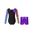 thumbnail image 2 of ZDHoor Girls Gymnastics Leotards Long Sleeve with Shorts Outfits Sparkle Dancewear Bodysuit Purple-A 6, 2 of 6