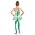 thumbnail image 2 of YEAHDOR Big & Little Girls Candy Cane Costume Open Back Long Jumpsuit Halter Dance Unitard Snowman Costume Green 12, 2 of 6