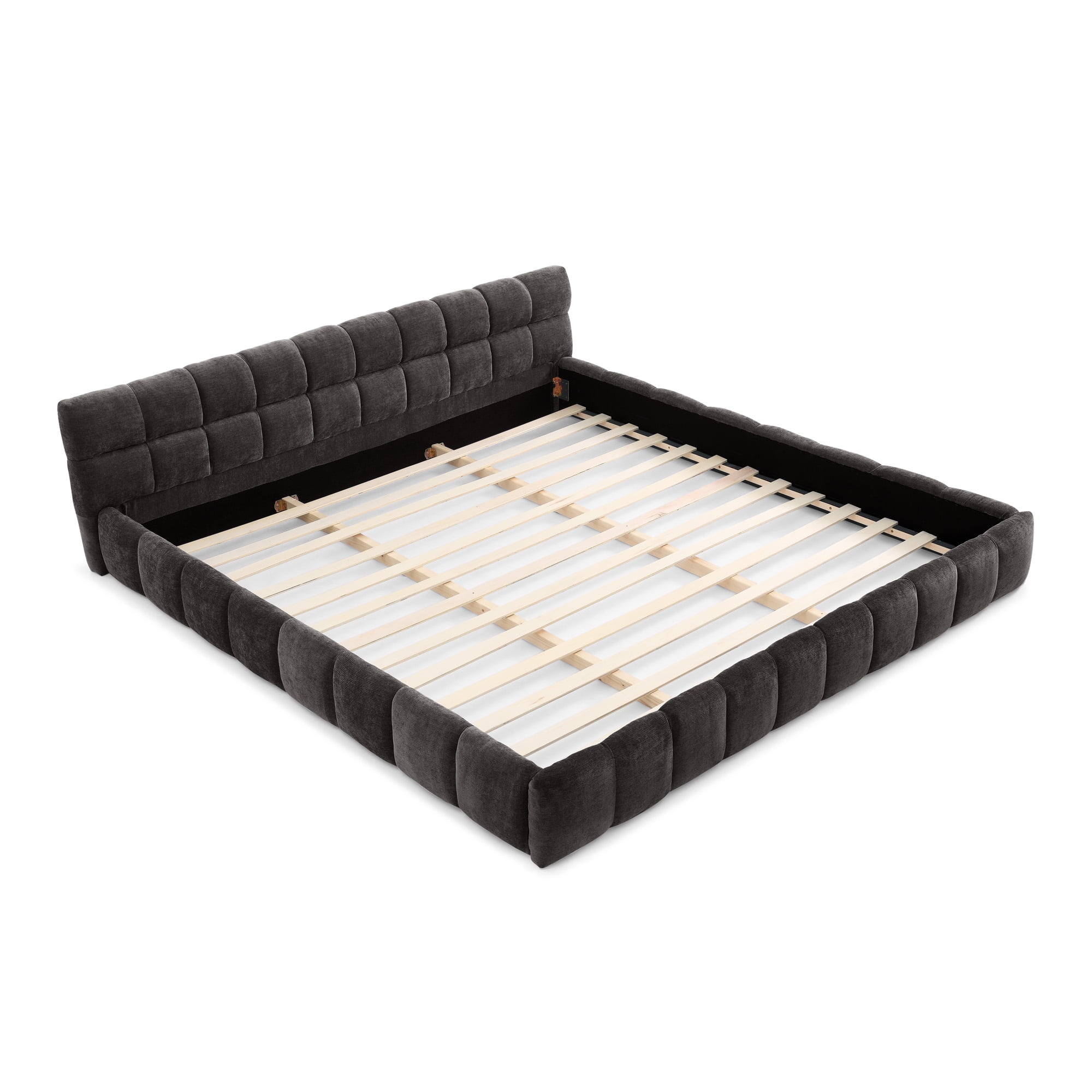 Howcool California King Size Chenille Upholstered Platform Bed Frame with Padded Headboard,Low Profile Bed with Wood Slats,No Box Spring Needed,Dark Gray