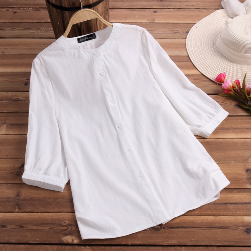 ZANZEA Womens Shirts Ladies Casual Loose 3/4 Sleeve Blouses | Walmart ...