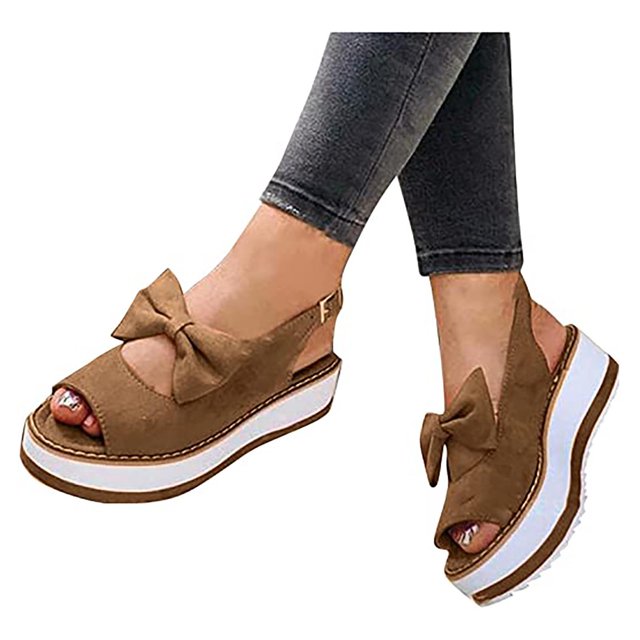 Zapatos de playa con cuña de boca de pescado Sandalias de mujer con lazo de plataforma baja y boca baja Wmkox8yii sa713