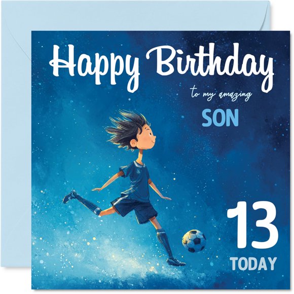 Tarjeta de cumpleaños Stuff4 para niños con 13 años de fútbol, 14,5 cm