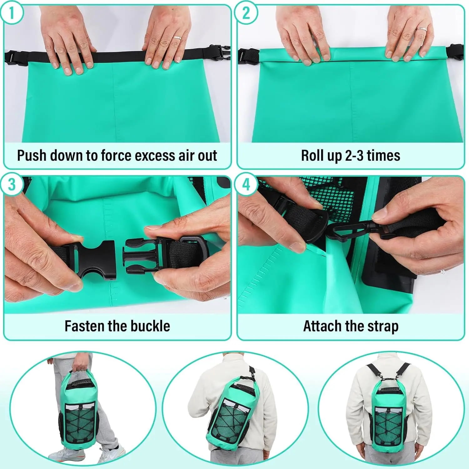 Dry Bag Waterproof Backpack Roll Top Outdoor Travel Bag with Reflective Strips 25L