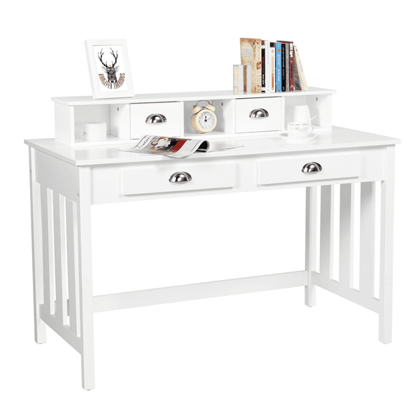 Topeakmart Writing Computer Desk Workstation Solid Pine Wood Desktop Table With Removable Hutch White Com Topeakmart Writing Computer Desk, Solid Pine Desk With Hutch