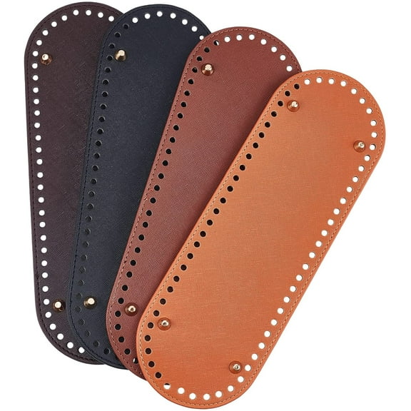 4pcs PU Leather Bag Bottom 30x10cm/11.8x3.9" Oval Bag Base Bags Insert Cushion Base Nail Bottom Shaper with Holes for DIY Knitting Crochet Bags Handbag Tote Bucket Purse 4 Colors