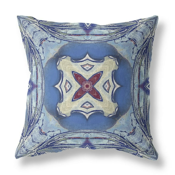 16†Blue Cream Geo Tribal Indoor Outdoor Throw Pillow