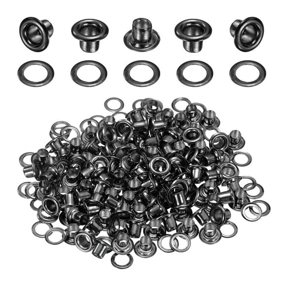 Uxcell 100Set Grommets Eyelets 3mm 1/8 Inch Brass Eyelets Kit with Washers for Fabric Curtain Tarps Leather Belt Shoes Bag DIY, Black
