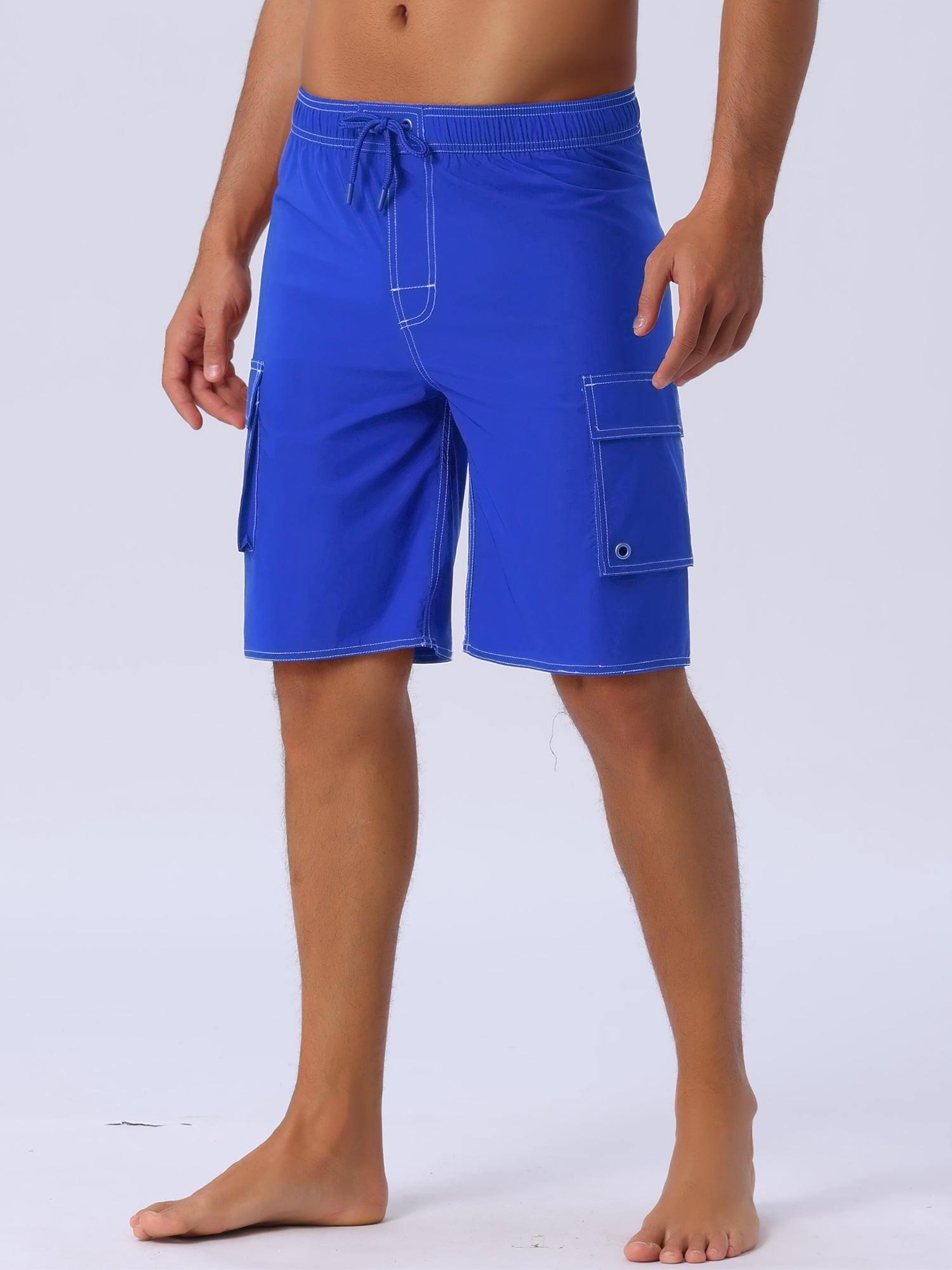 DARING DIVA Men's Solid Color Side Pockets Lining Summer Board Shorts 32 Blue