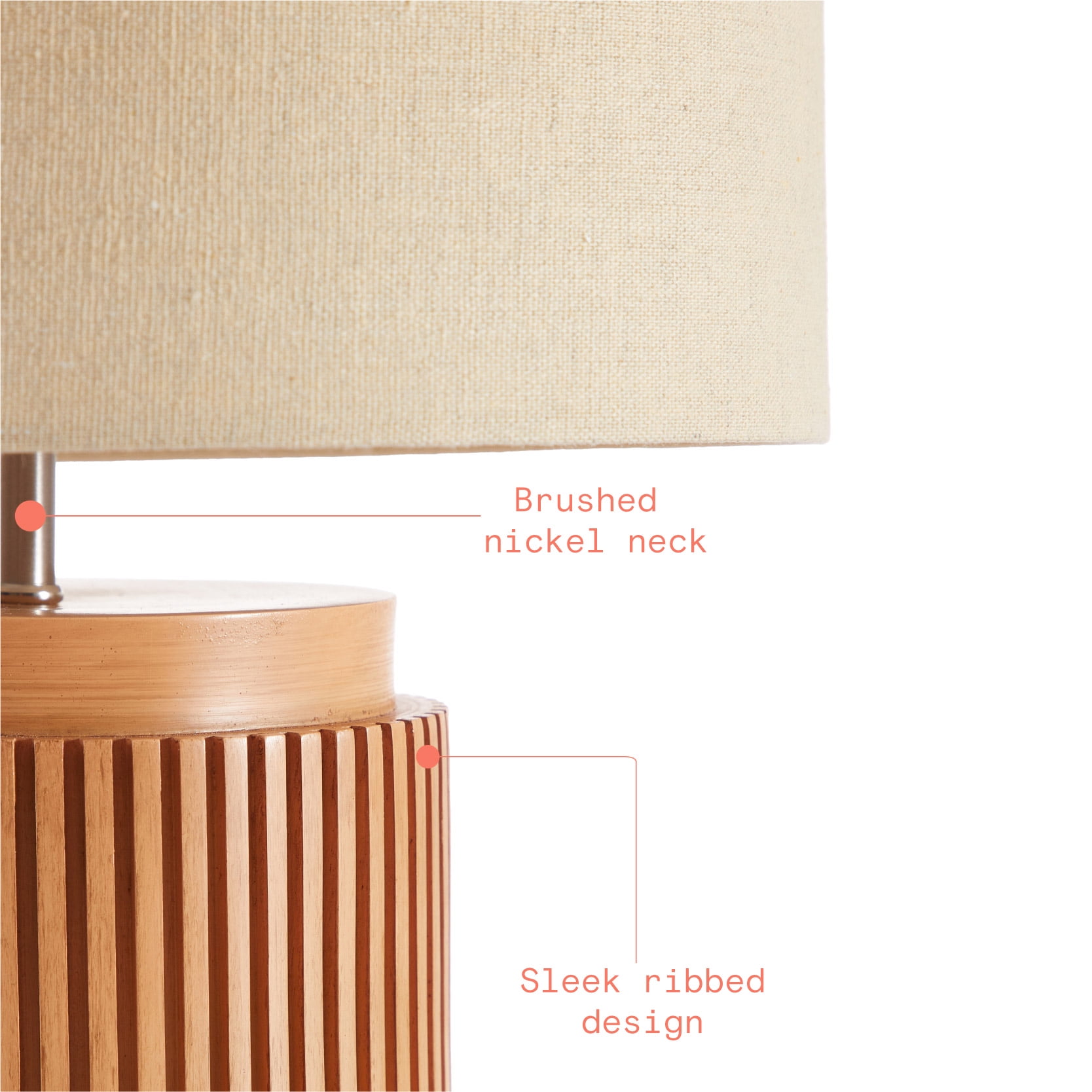 Beautiful 10.25" x 10.25" x 14" Brown Faux Ribbed Wood Table Lamp by Drew Barrymore