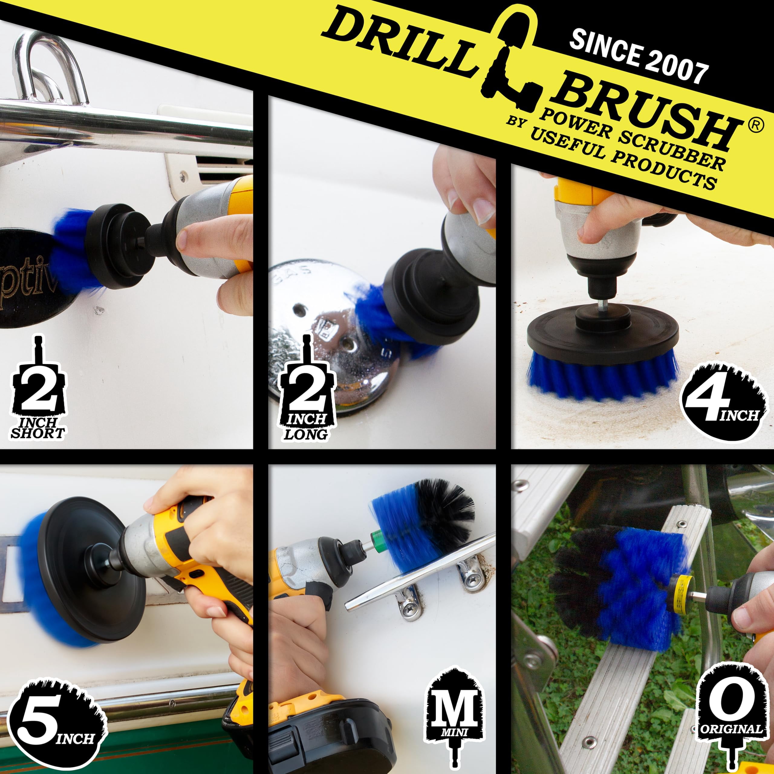 Power Pool Brush for Drill - 6 Piece Pool Tile Cleaning Kit - Boat Cleaning Supplies - Slide Cleaner - Deck Brush - Pond Supplies – Marine Brushes for Boat Hull - Power Drill Parts & Accessories
