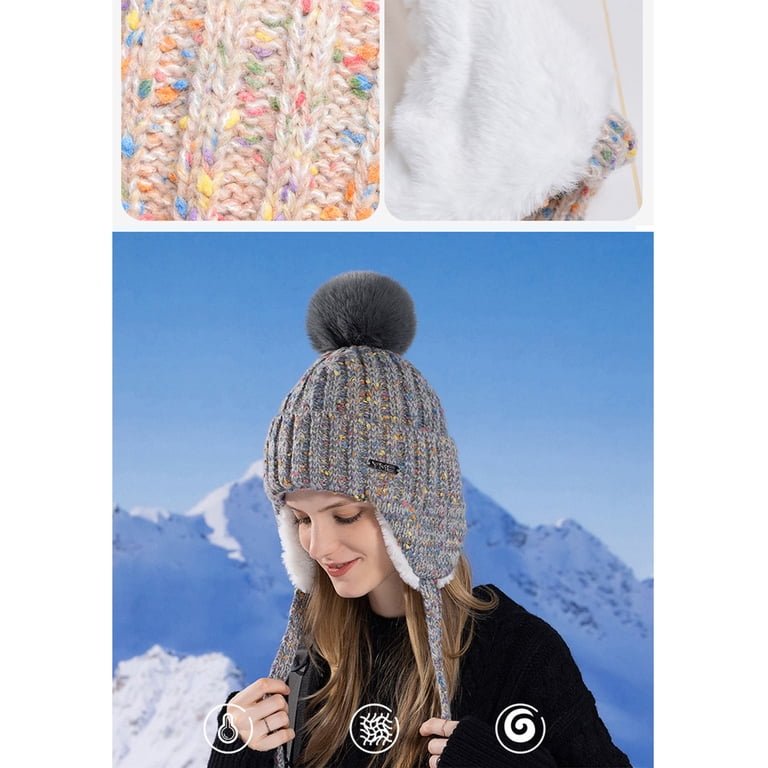 Women Blue Winter Peruvian Cover Ears Beanie Hat Ear Flaps Sherpa Snow HUAMULAN Women Winter Beanie Hat Earflap Peruvian Warm  main image 4