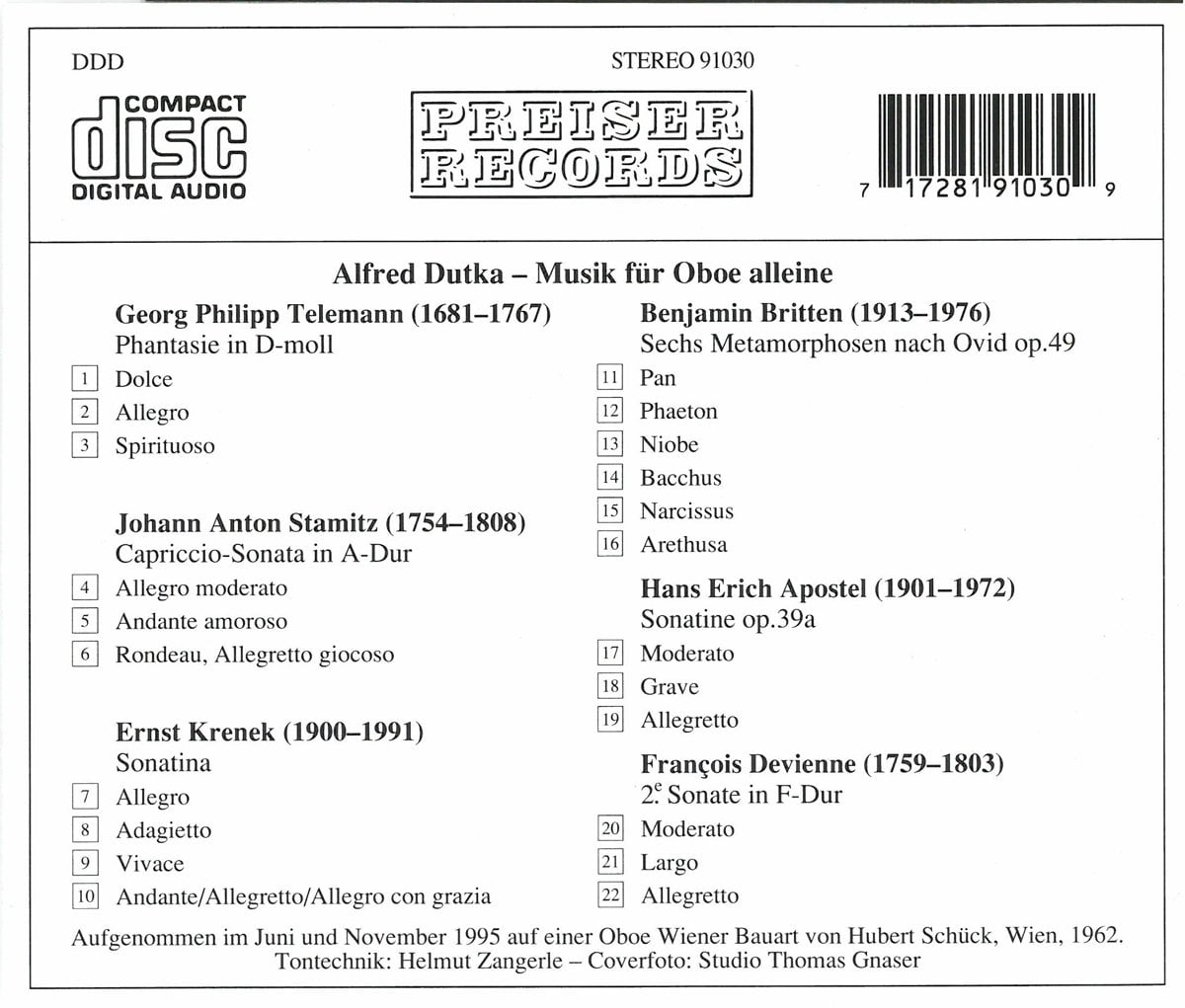 Musik Fuer Oboe Alleine VARIOUS ARTISTS (CD)